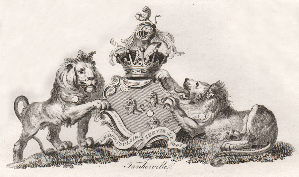TANKERVILLE. Coat of Arms. Heraldry 1790 old antique vintage print picture